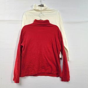 Bundle of 2 Red/White Croft & Barrow 100% Cotton Women's Turtleneck Longsleeve M